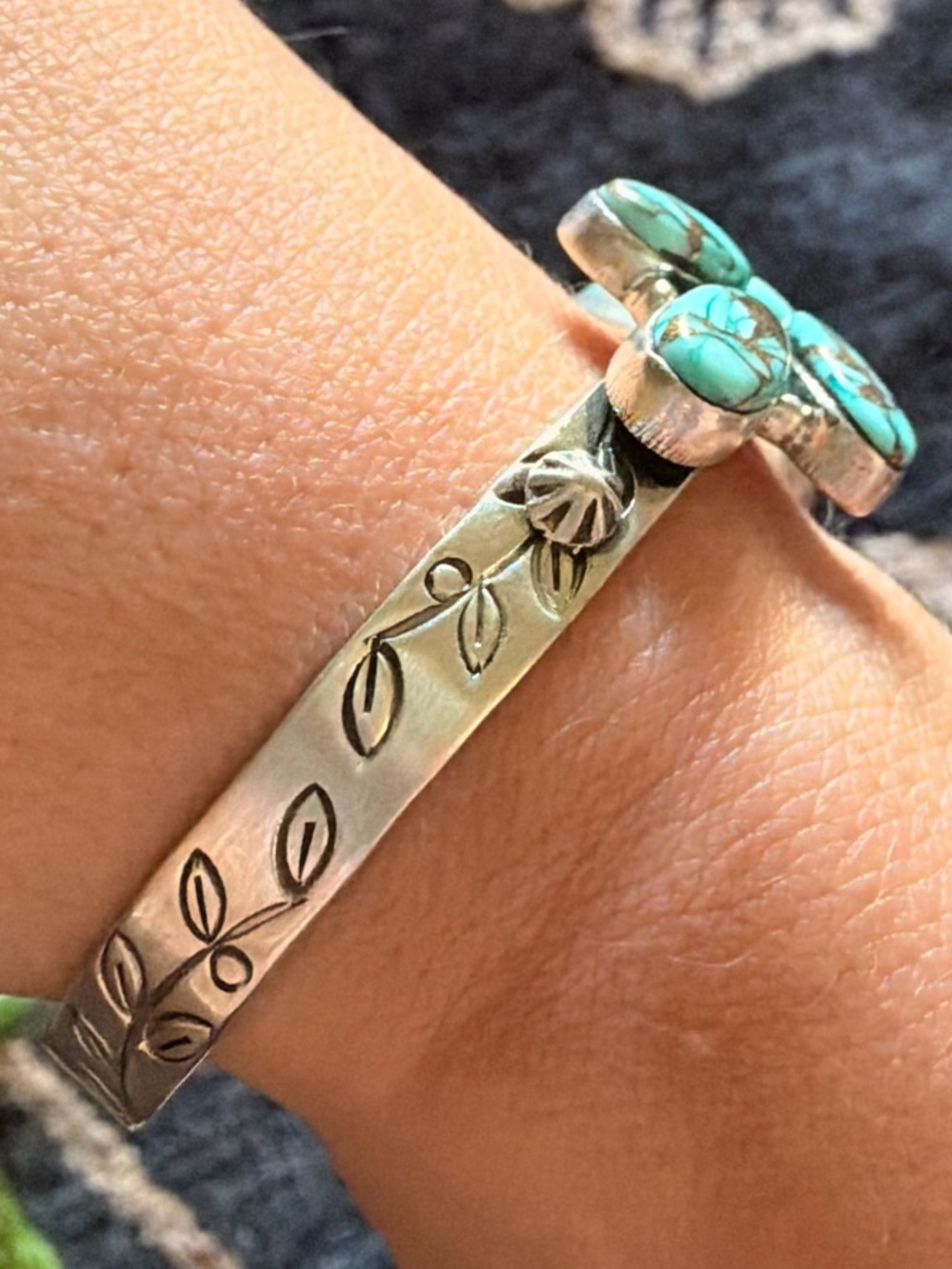 Mint Dahlia Turquoise and 925 Sterling Silver Cuff- Adjustable - Picture 5 of 5
